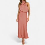 Legacy Sydney | Women’s Satin Sleeveless Long Dress – Fluid Drape, Timeless Elegance