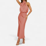 Legacy Sydney | Women’s Satin Sleeveless Long Dress – Fluid Drape, Timeless Elegance