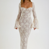 Elegant Lace Summer Night Maxi Dress with Corset Bodice