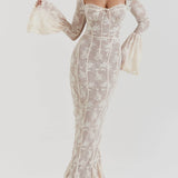 Elegant Lace Summer Night Maxi Dress with Corset Bodice