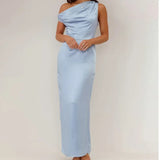 Coralie Draped Satin Wedding Guest Maxi Dress