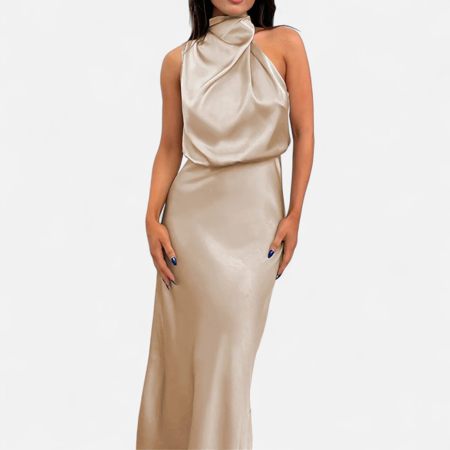 Legacy Sydney | Women’s Satin Sleeveless Long Dress – Fluid Drape, Timeless Elegance