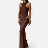Legacy Sydney | Women’s Satin Hollow-Out Maxi Dress – Silken Flow, Sculpted Allure