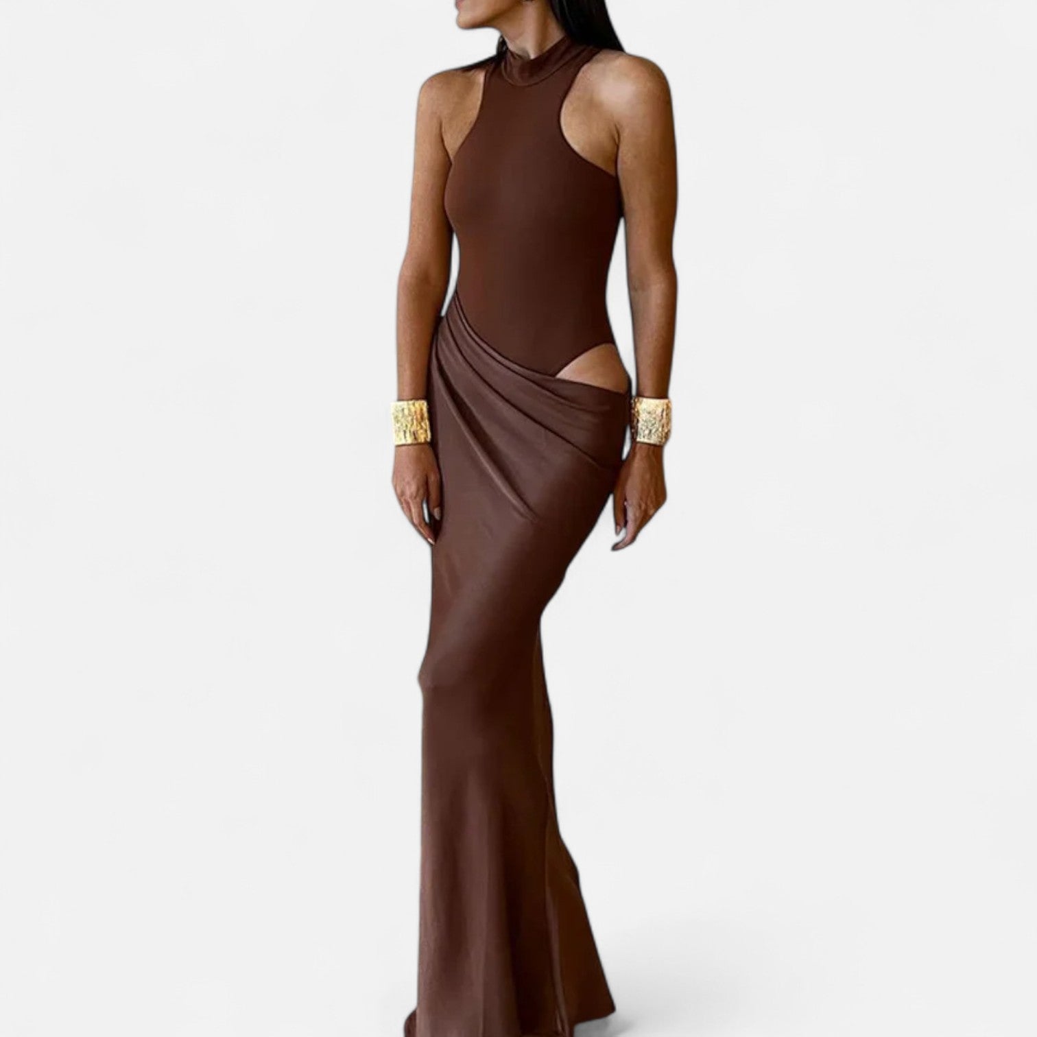 Legacy Sydney | Women’s Satin Hollow-Out Maxi Dress – Silken Flow, Sculpted Allure