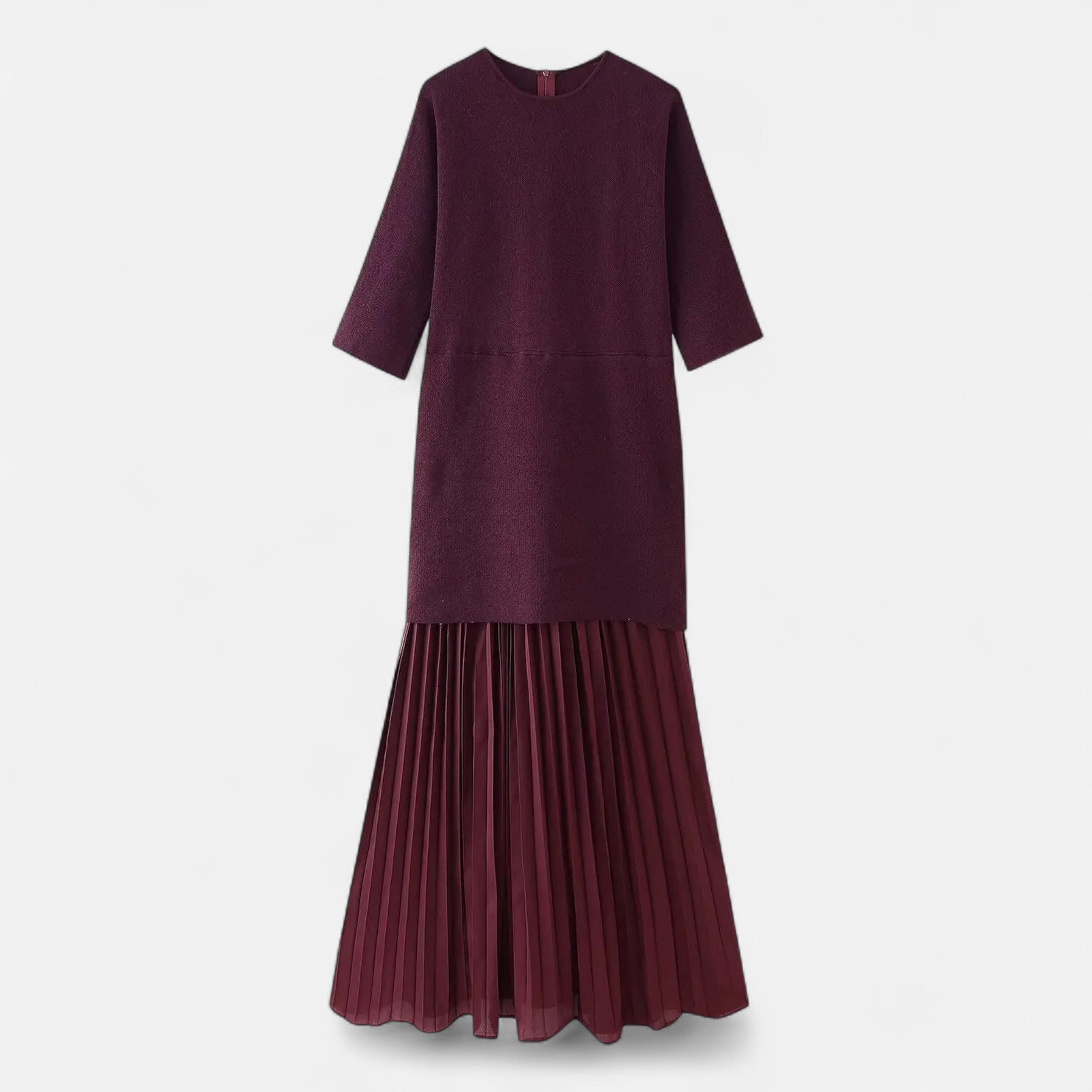 Legacy Sydney | Women’s Vintage Pleated Dress – Half Sleeve Autumn Elegance