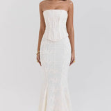 Strapless Embroidered Wedding Guest Maxi Dress