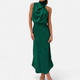 Legacy Sydney | Women’s Satin Sleeveless Long Dress – Fluid Drape, Timeless Elegance