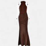 Legacy Sydney | Women’s Satin Hollow-Out Maxi Dress – Silken Flow, Sculpted Allure