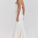 Strapless Embroidered Wedding Guest Maxi Dress