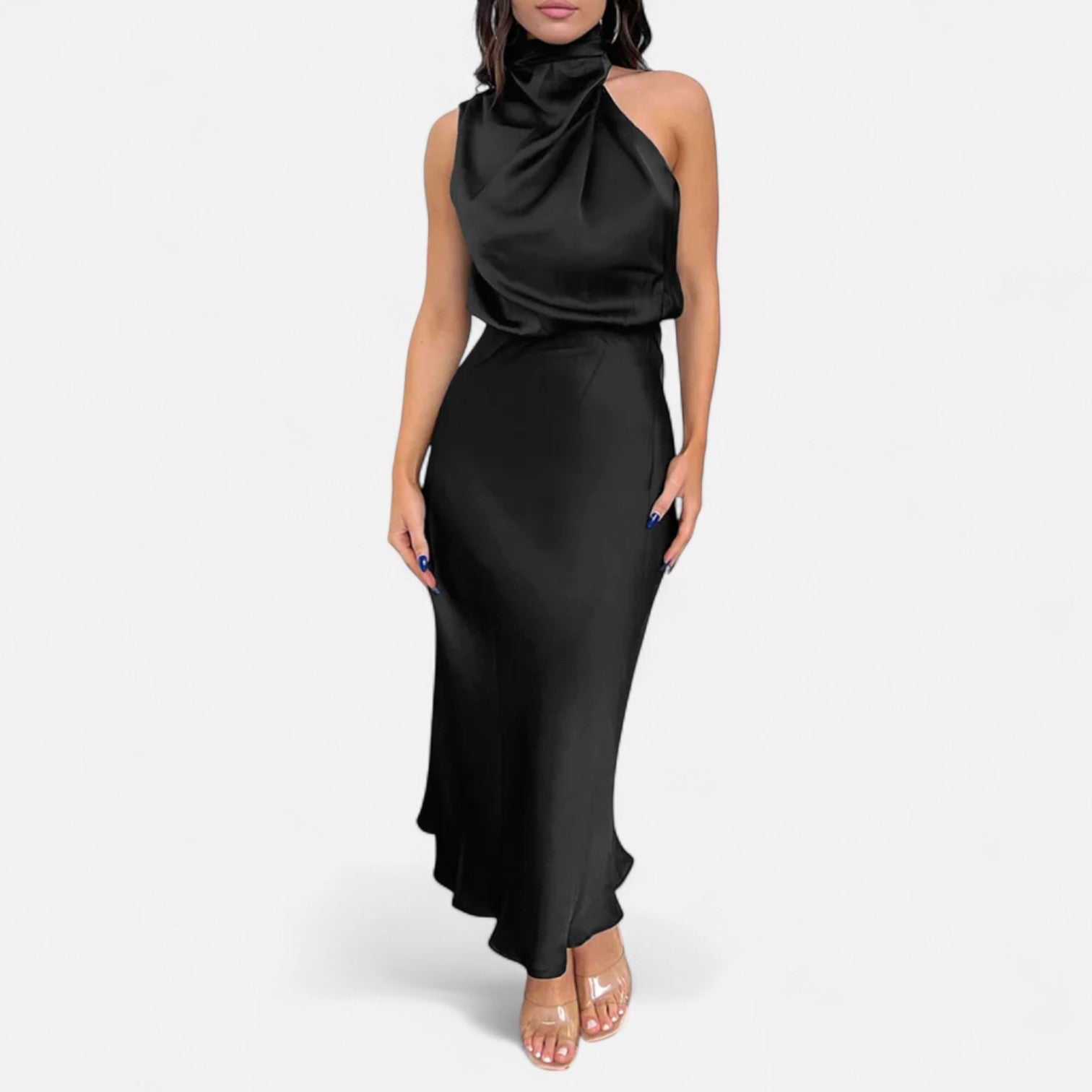 Legacy Sydney | Women’s Satin Sleeveless Long Dress – Fluid Drape, Timeless Elegance