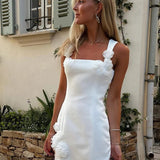 Pink Floral Appliqué Summer Cocktail Mini Dress