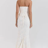 Strapless Embroidered Wedding Guest Maxi Dress