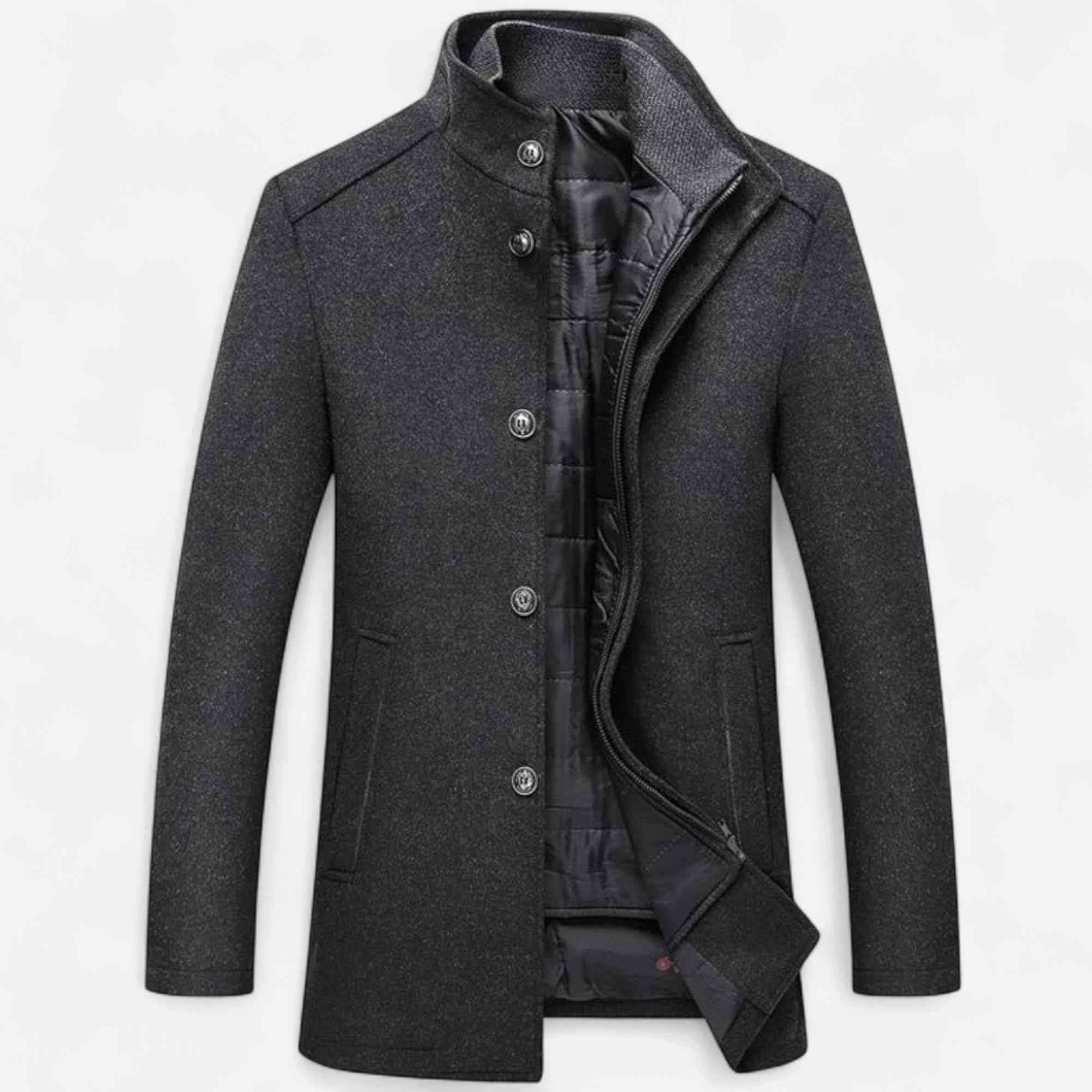 Legacy Sydney | Men’s Long Wool Overcoat with Vest Panel