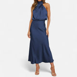 Legacy Sydney | Women’s Satin Sleeveless Long Dress – Fluid Drape, Timeless Elegance