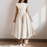 Structured Cap Sleeve Cocktail Party Midi Dress