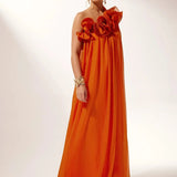 Formal Asymmetric One-Shoulder Floral Evening Gown