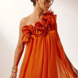 Formal Asymmetric One-Shoulder Floral Evening Gown