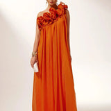 Formal Asymmetric One-Shoulder Floral Evening Gown