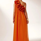 Formal Asymmetric One-Shoulder Floral Evening Gown