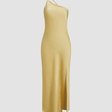 Open Back Satin Wedding Guest Maxi Dress