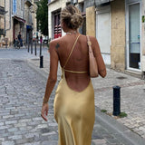 Open Back Satin Wedding Guest Maxi Dress