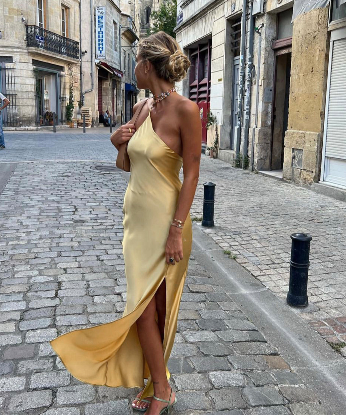 Open Back Satin Wedding Guest Maxi Dress