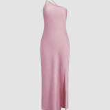 Open Back Satin Wedding Guest Maxi Dress