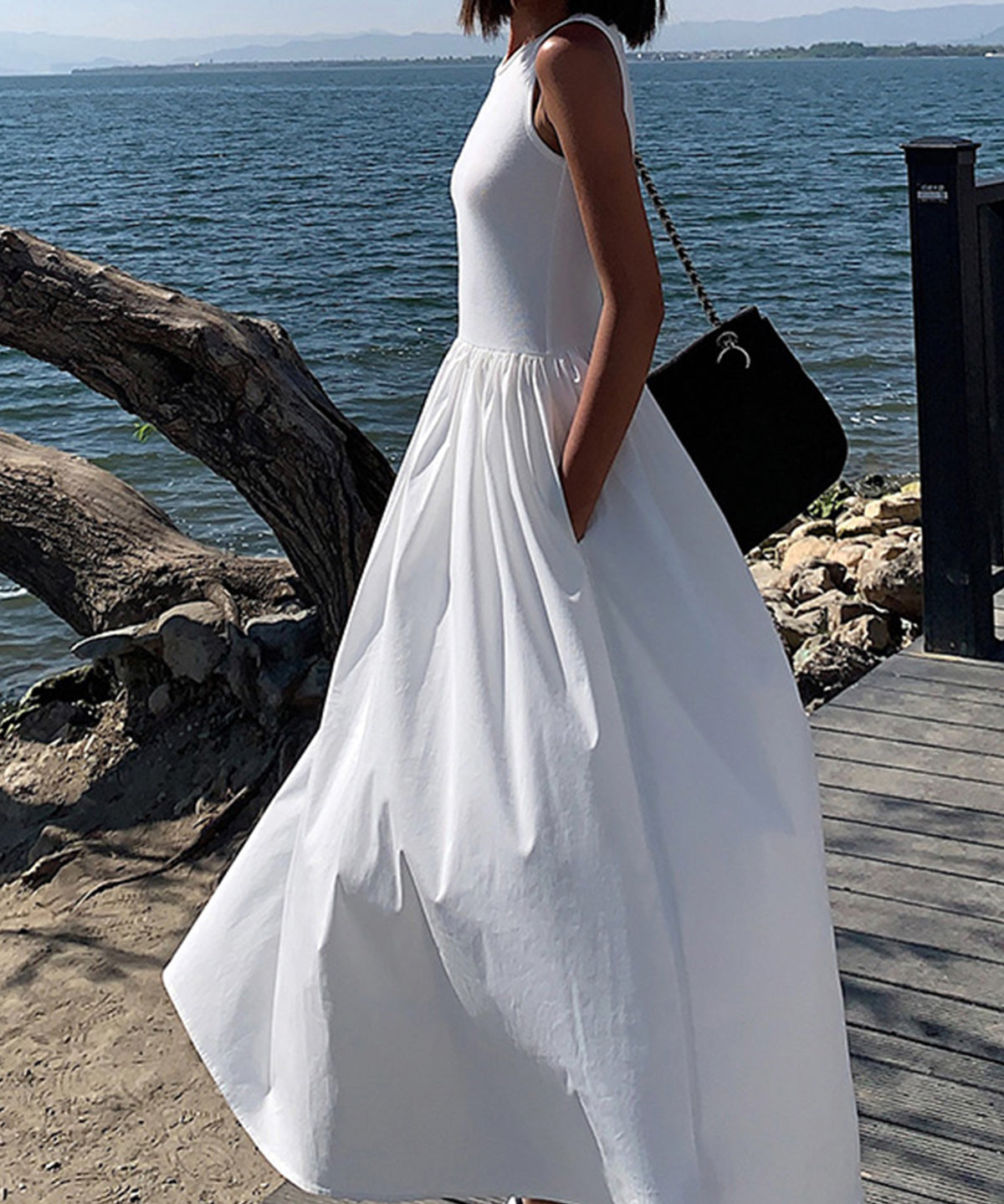 Formal Sleeveless Cotton Blend Maxi Dress