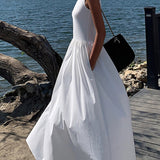 Formal Sleeveless Cotton Blend Maxi Dress