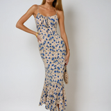 Floral Summer Night Spaghetti Strap Maxi Dress with Ruched Front