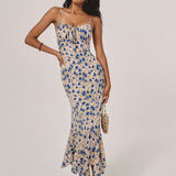Floral Summer Night Spaghetti Strap Maxi Dress with Ruched Front