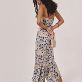 Floral Summer Night Spaghetti Strap Maxi Dress with Ruched Front