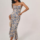 Floral Summer Night Spaghetti Strap Maxi Dress with Ruched Front
