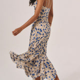 Floral Summer Night Spaghetti Strap Maxi Dress with Ruched Front