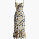 Floral Summer Night Spaghetti Strap Maxi Dress with Ruched Front