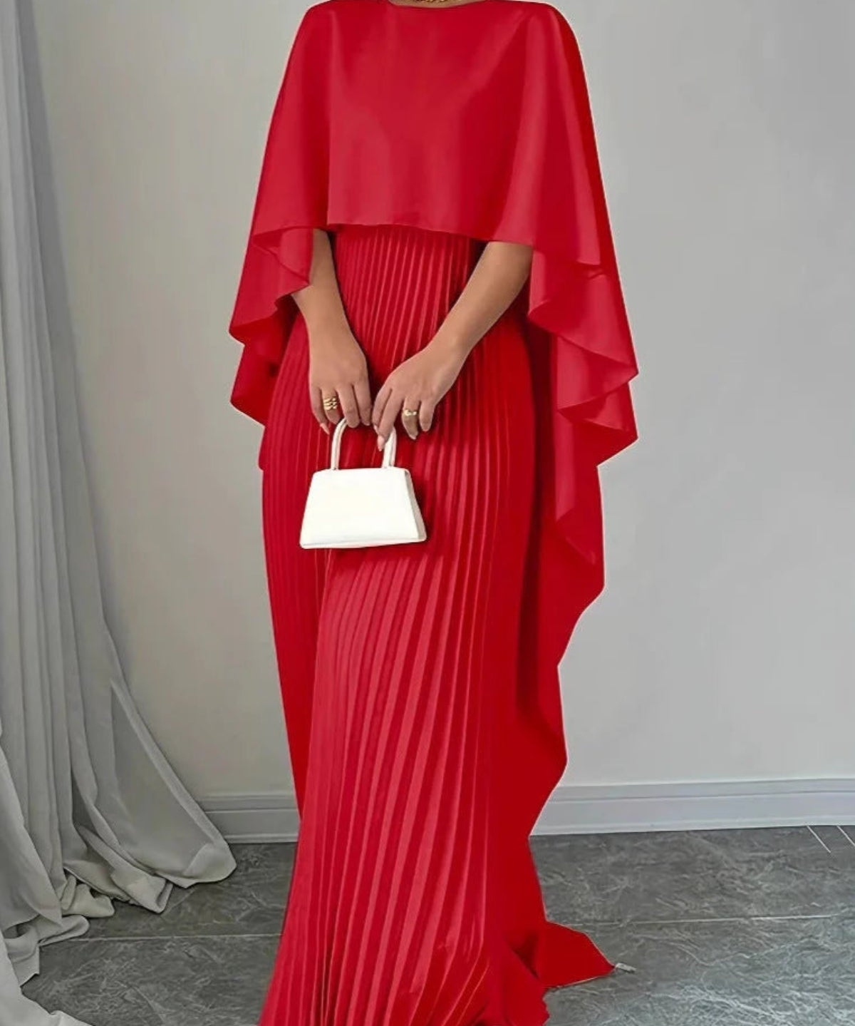 Pleated Batwing Sleeve Wedding Guest Maxi Dress