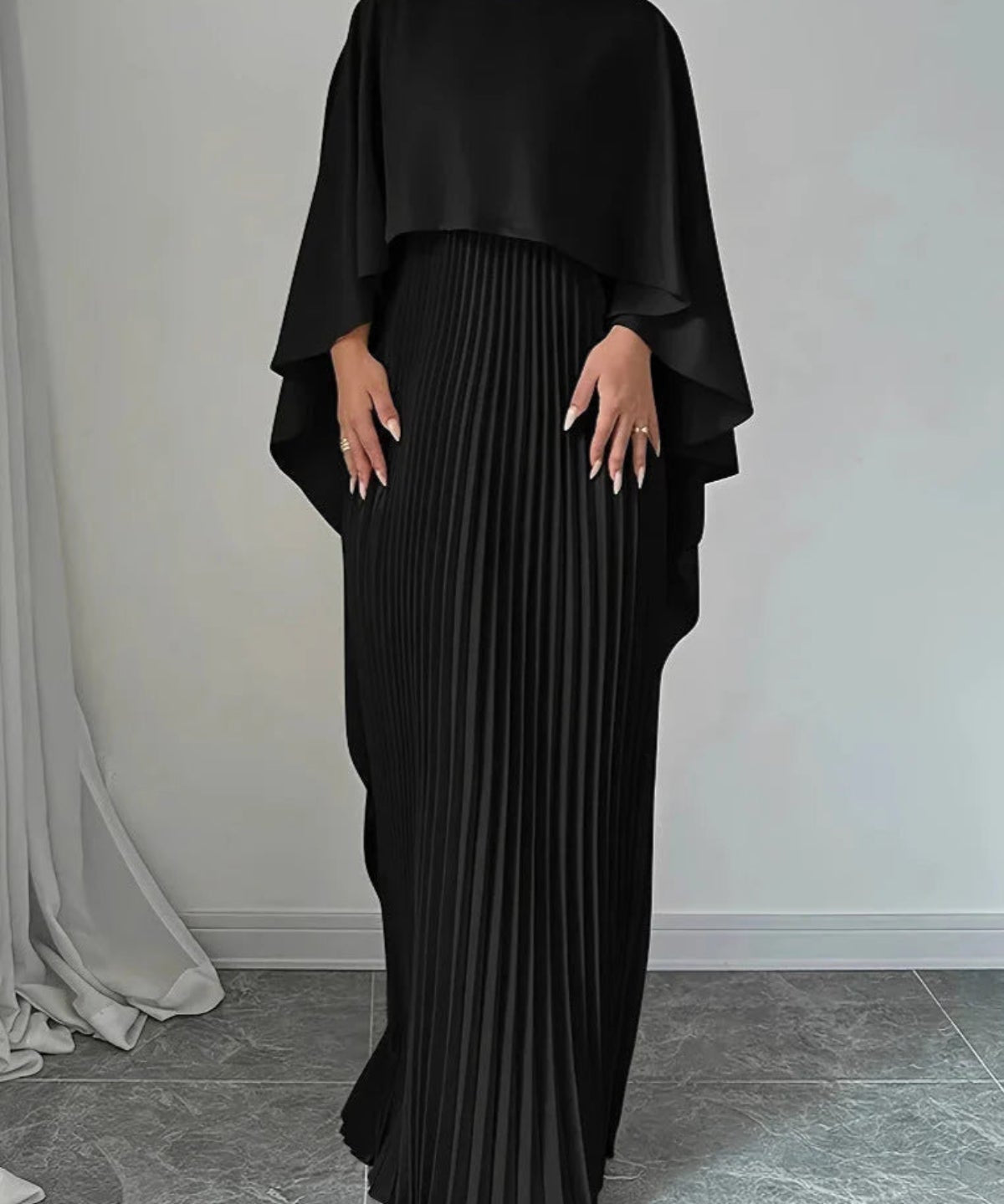 Pleated Batwing Sleeve Wedding Guest Maxi Dress