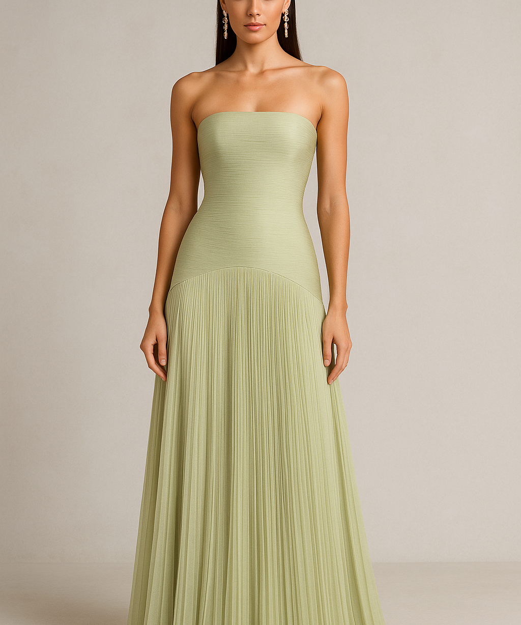 Strapless Pleated Wedding Guest Maxi Dress