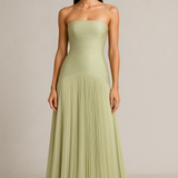 Strapless Pleated Wedding Guest Maxi Dress