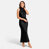 Legacy Sydney | Women’s Satin Sleeveless Long Dress – Fluid Drape, Timeless Elegance