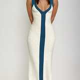 Colorblock V-Neck Ribbed Cocktail Maxi Dress