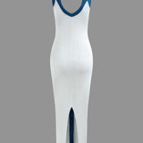 Colorblock V-Neck Ribbed Cocktail Maxi Dress