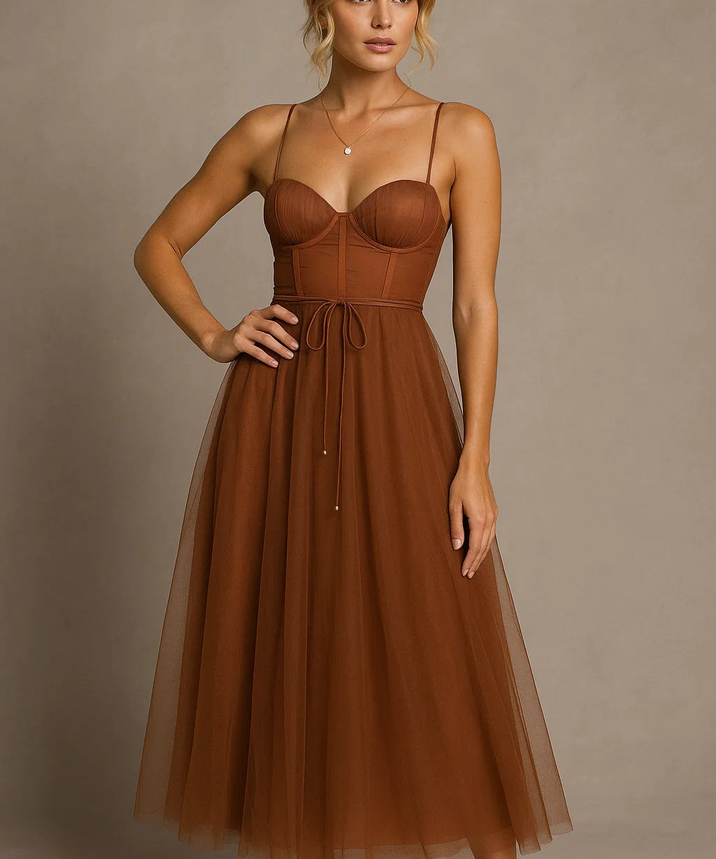 Corset Chiffon Midi Gown