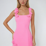 Pink Floral Appliqué Summer Cocktail Mini Dress