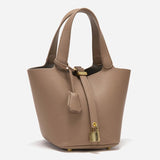 Legacy Sydney | Luxe Taupe Leather Bucket Bag