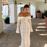 Elegant Off-Shoulder Lace Wedding Guest Maxi Dress