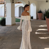 Elegant Off-Shoulder Lace Wedding Guest Maxi Dress