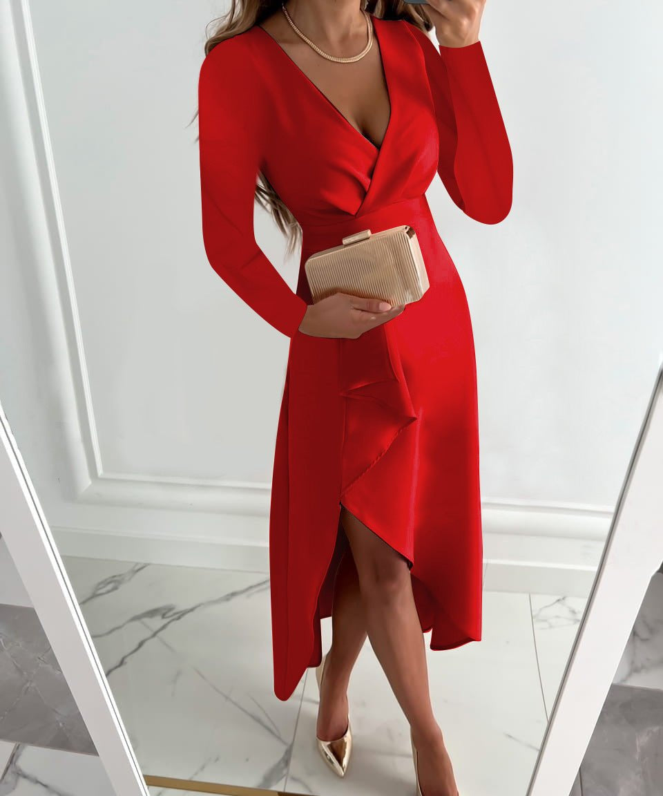 Elegant Holiday V-Neck Sheath Midi Dress