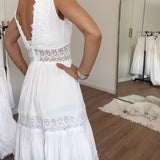 Cute Airy White Summer Midi dress with lace and V-neck
