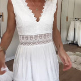 Cute Airy White Summer Midi dress with lace and V-neck